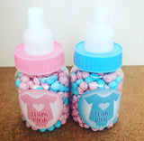 6 x Baby Shower Favours - Team Pink & Team Blue - Baby Bottle Filled with Millions