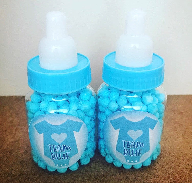 x Baby Shower Favours Team Blue Baby Bottle Filled with Millions (blue/bubblegum)