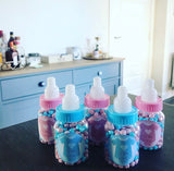 10 x Baby Shower Favours - Team Pink & Team Blue - Baby Bottle Filled with Millions