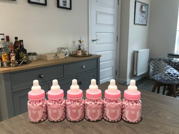6 x Baby Shower Favours - Team Pink - Baby Bottle Filled with Millions (pink/strawberry)